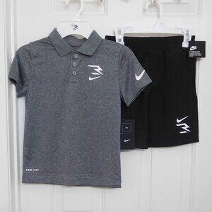 NWT 2pc Nike 3 Brand Gray Polo Shirt & Black Sport Shorts sz 6